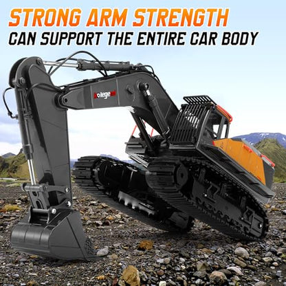 kolegend 1:14 RC Excavator 25 Channel 4 in 1 Construction Toys,Remote Control Vehicles Tractor Sandbox Toys Digger,with Metal Bucket,Drill Bit,Gripper & Wood Gripper RC Truck - color: Black