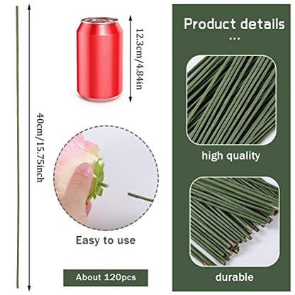 120 Pack Floral Stem Wire, 16 Inch Green Paper Wrapped Craft Wire - size: 2 Gauge Green