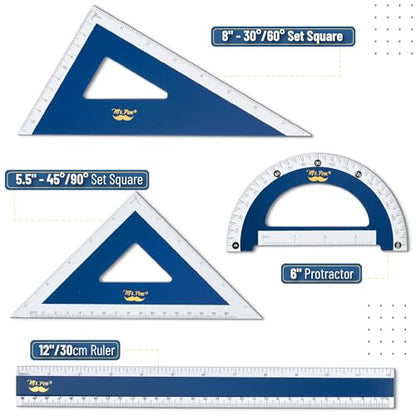 Mr. Pen- Wooden Geometry Set, 4 Pack, 8" 30°/60° Set Square