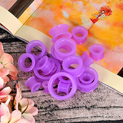 Oyaface 20 PCS Piercing Tunnel Set Soft/Hard Silicone Flesh Ear Plugs 2g-25mm Flexible Ear Stretching Gauge Expander - color: Purple
