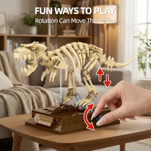 Tyrannosaurus Rex Fossil Building Block Set – Dinosaur Skeleton Model with Museum-Style Display Base