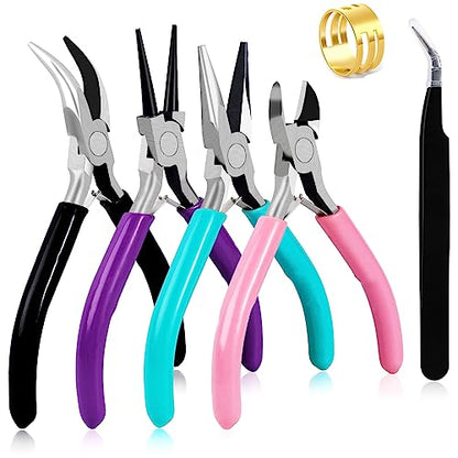 URSKYTOUS 4Pcs Jewelry Pliers Set Jewelry Making Pliers Tools Kit Include Jewelry Making Needle Nose Chain Nose Round Bent Pliers Wire Cutter for Bracelet Beading DIY Craft Jewelry Making Supplies - color: 4pcs Mix Color