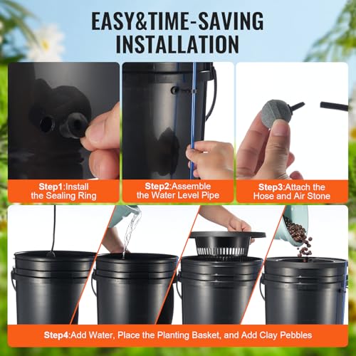 VEVOR DWC Hydroponics Grow System, Hydroponic Growing System with Top Drip Kit, Deep Water Culture 5-Gallon 2 Buckets, with Air Pump, Air Stones and Water Level Device for Leafy Vegetables - style: 2 Buckets+Top Drip Kit
