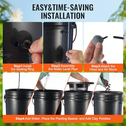 VEVOR DWC Hydroponics Grow System, Hydroponic Growing System with Top Drip Kit, Deep Water Culture 5-Gallon 2 Buckets, with Air Pump, Air Stones and Water Level Device for Leafy Vegetables - style: 2 Buckets+Top Drip Kit