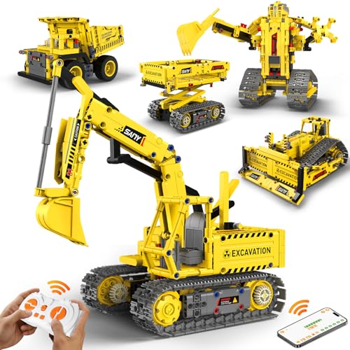 Robot Building Kits, 5-in-1 Stem Toys for Boys Age 8-14, APP & Remote Control Excavator Kids Construction Toys, Programmable Erector Sets, Educational Robotic Kit Gifts for Girls Boys (555 PCS) - style: 5-In-1
