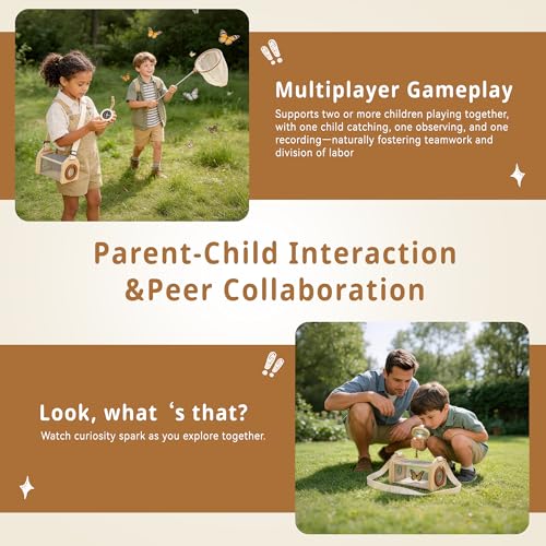 Wooden Bug Catching Kit for Kids - 10 PCS Outdoor Exploration Set with Bug Habitat, Magnifying Glass, Bug Container &Other Adventure Kit —STEM Educational Toy for Boys & Girls Ages 4-8
