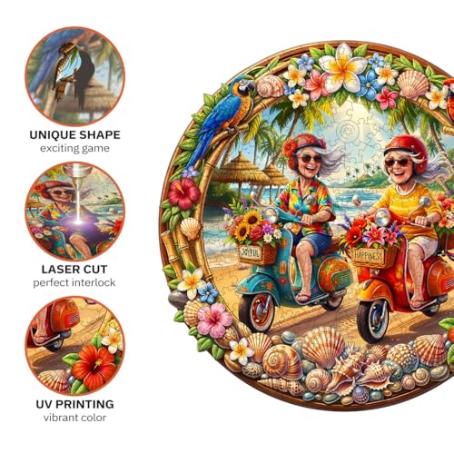 Jigfoxy Wooden Puzzles for Adults, Golden Years Beach Ride Wood Puzzle - color: Golden Years Beach Ride, size: Medium