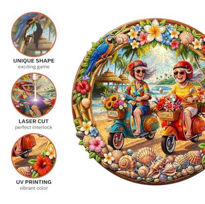 Jigfoxy Wooden Puzzles for Adults, Golden Years Beach Ride Wood Puzzle - color: Golden Years Beach Ride, size: Medium
