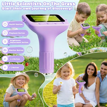Kids Microscope, 1000X with 3.0" Large IPS Screen (Purple) - color: Purple