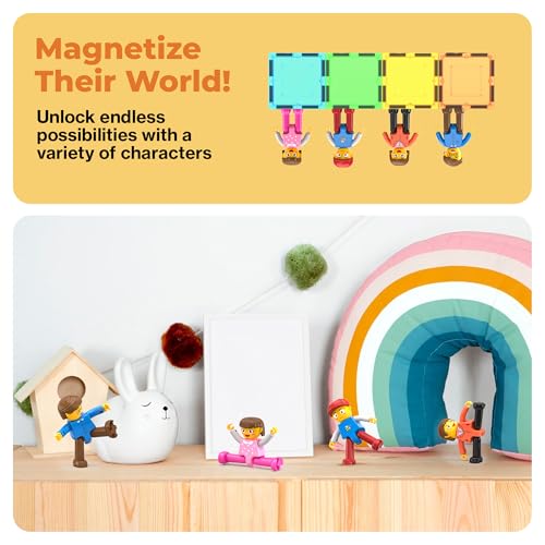 PicassoTiles 4pcs Magnetic Family Action Figures Toddler Magnet Toy Expansion Pack Educational Add-on STEM Learning Kit Toys Pretend Playset for Construction Building Block Tile for Kids Age 3+ PTA01 - color: Red