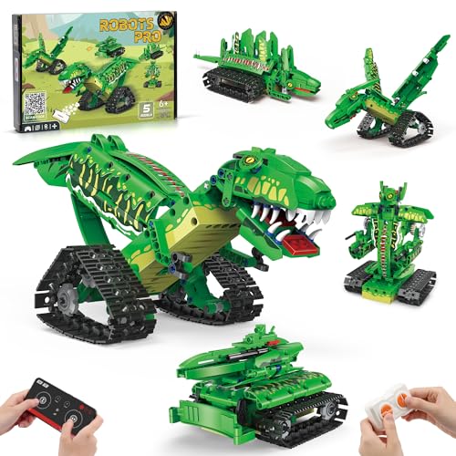 5 IN 1 Dinosaur Toy for 6-12 Years Old Kids Boys, Robot Dino Building Set with APP & 2.4GHz Remote Control Science Programmable Building Block Dinosaur Kit, Birthday Gifts for Age 6 7 8 9 10 11 12