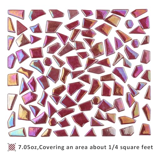 Youway Style 200g Iridescent Red Glass Mosaic Tiles for Crafs Bulk - color: Red, size: 200g