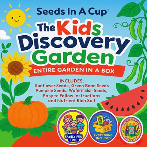 Kids Discovery Garden Kit, Complete Indoor/Outdoor Growing Set, Premium Soil, 4 Seed Varieties,Educational, Made in USA, Great Gift for Holiday, Gift Idea