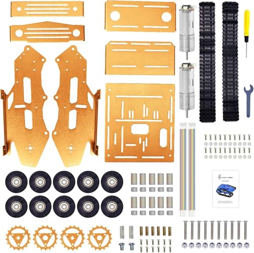 Smart Robot Car Chassis Kit Full Metal Big Tank Chassis with 2WD Motors for Arduino Raspberry Pi Jetson Python DIY Smart Car Learning Kit (Gold 1, with Encoder Motor) - color: Gold1