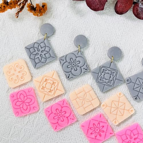 Xaekicr 8PCS Tile Pattern Polymer Clay Cutters Set – Mediterranean Geometric Clay Cutters and Textured Molds, Clay Tools for Polymer Clay Jewelry and Crafts - color: 2E color