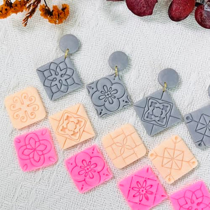 Xaekicr 8PCS Tile Pattern Polymer Clay Cutters Set – Mediterranean Geometric Clay Cutters and Textured Molds, Clay Tools for Polymer Clay Jewelry and Crafts - color: 2E color