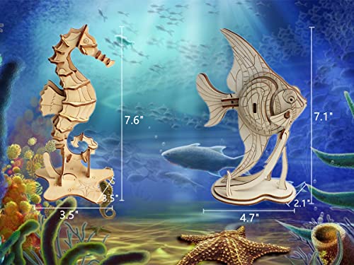 3D Wooden Sea Animal Puzzle, 6 Piece Set Wood Sea Animals Skeleton DIY Assembly Model Kits, Wooden Crafts Brain Teaser Puzzle, STEM Gifts for Adults & Teens Birthday Gifts Xmas - color: Sea Animals