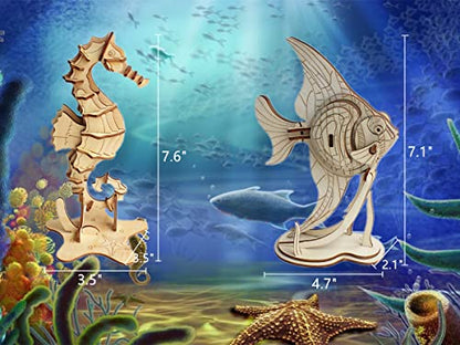 3D Wooden Sea Animal Puzzle, 6 Piece Set Wood Sea Animals Skeleton DIY Assembly Model Kits, Wooden Crafts Brain Teaser Puzzle, STEM Gifts for Adults & Teens Birthday Gifts Xmas - color: Sea Animals