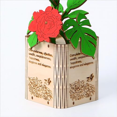3D Wooden Puzzles Gardening Series Peony Model Building DIY Science Kit Birthday for Adults & Teens to Build Combination - style: Peony