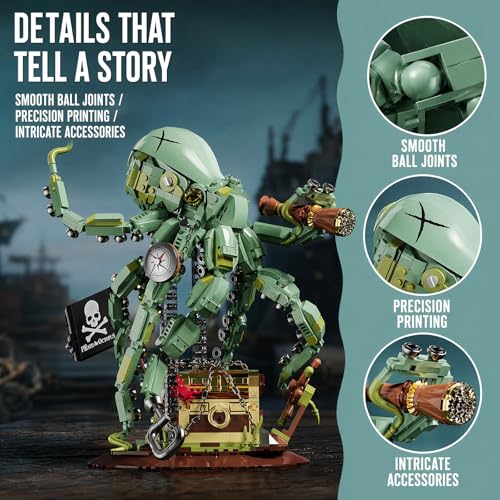 Pirate Octopus Captain Building Block Set for Adult (1128 PCS) – Deep Sea Kraken Legendary Sea Monster Model, Ocean Animal Collection Blocks Toy, Home Office Décor, for Teens 14+