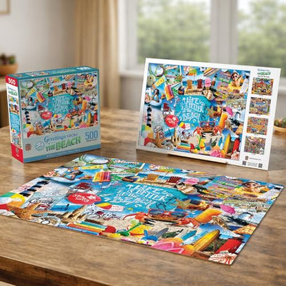 MasterPieces 500 Piece Jigsaw Puzzle for Adults, Family, Or Youth - Greetings from the Beach - 15" x 21" - style: The Beach