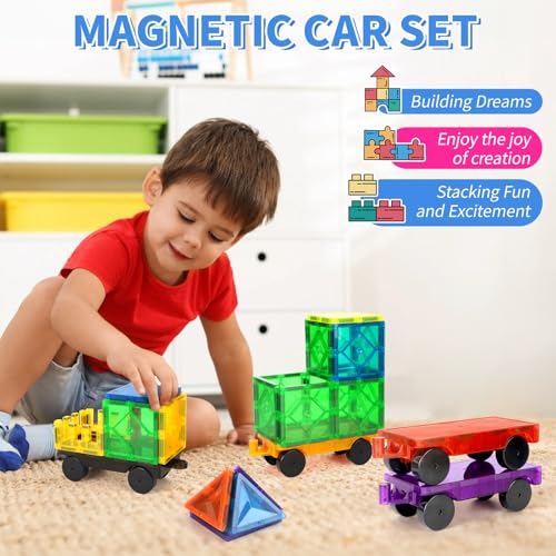 Mruikeny Magnetic Tiles Cars Construction Set - 4 PCS Magnet Cars Set - style: 4PC Cars Black Set