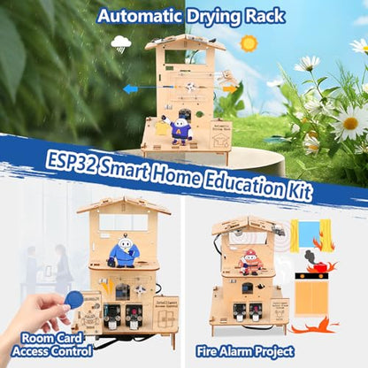 5-in-1 ESP32 STEM Kits for Kids Age 8-12, Wooden 3D Puzzle Toys Smart Home School Educational Science Building Kit for Students, Engineering Model Kits Birthday Gift Craft for Teen Boys Girls