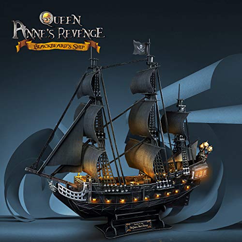 CubicFun 3D Puzzles Queen Anne's Revenge Pirate Ship Puzzle Kit, 340 Pieces - style: 1/95 LED Queen Anne's Revenge