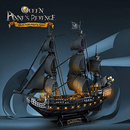 CubicFun 3D Puzzles Queen Anne's Revenge Pirate Ship Puzzle Kit, 340 Pieces - style: 1/95 LED Queen Anne's Revenge