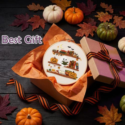 Nuberlic Halloween Ghost Reading Embroidery Kit for Beginners - color: HALLOWEEN