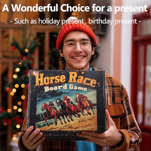 Horse Race Board Game Foldable Solid Wood Horse Racing Game - color: Large Folding Box-burnt