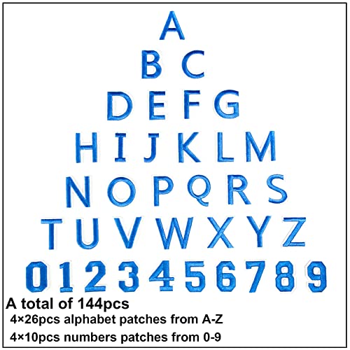 GYGYL 144 Pieces Iron on Letters and Numbers Patches, Blue Letter Patches Alphabet Embroidered Patch A-Z, Numbers 0-9 Applique for Clothes, Dress, Hat, Socks, Jeans, DIY Accessories - color: Blue, 144pcs, size: Pack of Letters