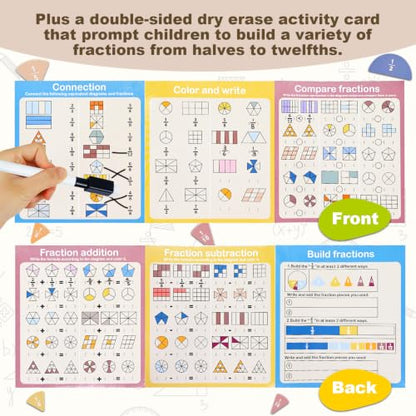 Magnetic Fraction Manipulatives for Kids, Fraction Tiles & Circles with Magnetic Fraction Board, Dry-Erase Activities for Comparing & Learning Fractions, Elementary Classroom Math Teaching Aid - size: 8.8 × 21.9 in