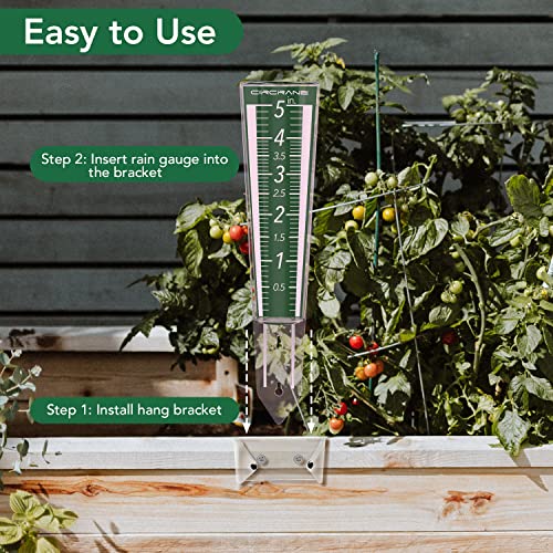 Circrane 5-Inch Capacity Outdoor Rain Gauge with Additional Hang Bracket& Stainless Steel Screws, Magnifying Scale and Numbers Design for Easy Read (Green) - color: Green