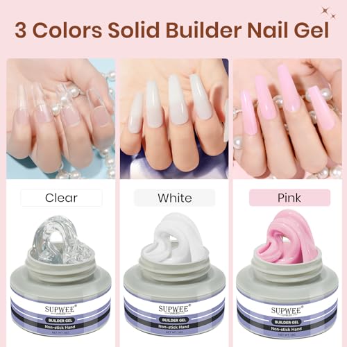 Solid Builder Gel for Nails, Clear White Pink Hard Gel, 3pcs - color: Clear&White&Pink