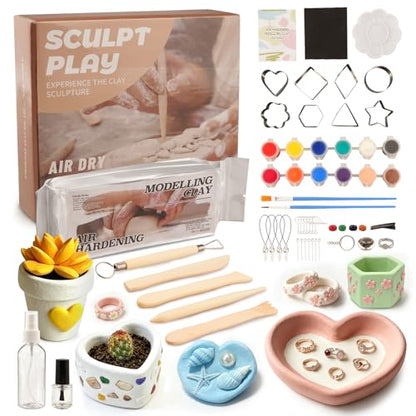 Air Dry Clay Kit for Adults, Complete Pottery Set for Beginners with Tools, Handmade Art Gifts for Women Men