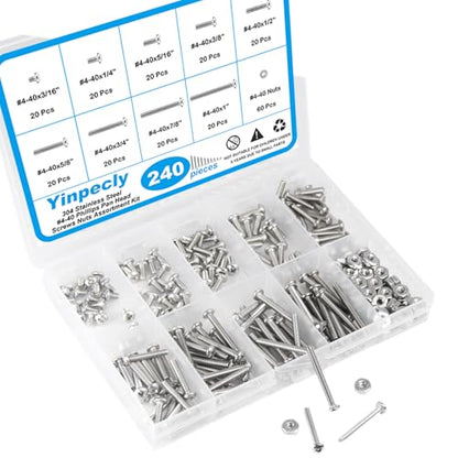 240pcs #4-40 Phillips Pan Head Machine Screws Nuts Washers Kit - size: #4-40