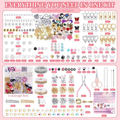 Wurosi 945PCS Bag Charm Kit Gold & Silver,Bag Charm Craft Supplies - color: 945 Pcs Gold+Silver Keychain Kit
