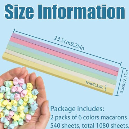 1080 Sheets Origami Paper Star Strips, 6 Solid Colors Double Sided