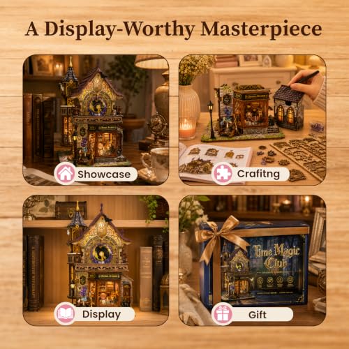 nooktales Magic Clock Tower Book Nook Kit | 365-piece DIY with LED Light