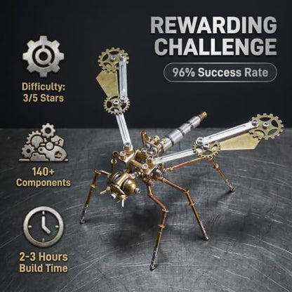 3D Metal Puzzle Model Mechanical Kits Steampunk Mosquito 140+ Components 2-3 Hours Build No Glue Screw Assembly Desktop Decor Christmas & Birthday Gift for Adults Men(Mosquito A) - style: Mosquito A