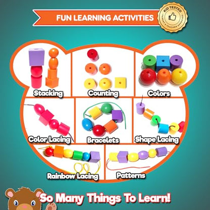 Lace & Let Go Rainbow Beads - Match, Sort, Count, Stack & Play 12pc + eBook - size: LACING BEADS