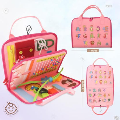 Montessori Busy Book for Toddlers, Pink Busy Board Book. Ages 3+ - color: Pink