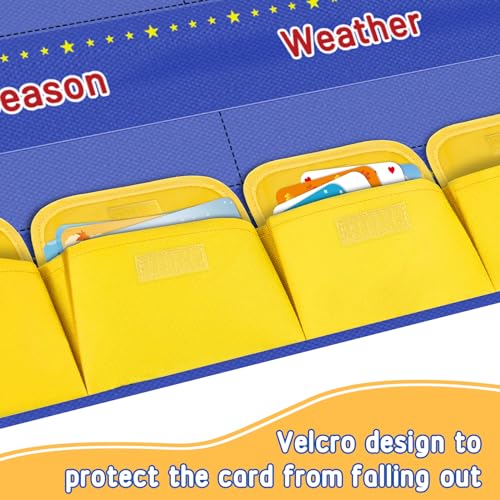 Blue Classroom Calendar Pocket Chart for Kids - Monthly Weather Seasons Learning Chart with 113 Cards | Teacher Must Haves for Kindergarten, Preschool, Homeschool | Interactive Educational Wall Chart - color: Blue
