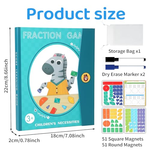 KAK Magnetic Fraction Book 51 Pcs Math Manipulatives Tiles Grades K-5