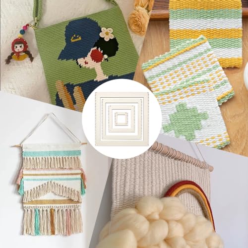 BENECREAT 4 Sizes Wooden Weaving Loom Kit, 2/4/5.9/7.8 inch Square DIY Weaving Loom DIY Weaving Art Tapestry Loom for Hanging Decor Woven Tapestry Knitted Crafts Making, 4.5mm Thick - size: 4 Sizes