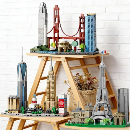 3 Famous World Architecture Skyline Collection Building Set, Paris, New York City, San Francisco Includes Golden Gate Bridge, Eiffel Tower etc, Ideal Valentine's Day Gift for Lover(1648PCS) - style: 3 Skyline-1
