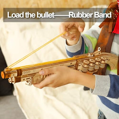 ROKR 3D Wooden Puzzle DIY Building Toys Mechanical Model - Multi-Player Game with Wood Targets &Rubber Bands, Gifts for Adults - color: 01 Terminator M870
