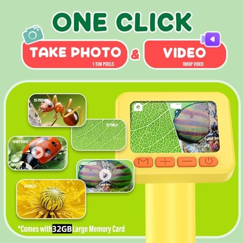 IMICHI Microscope for Kids 50X-1000X 2 inch IPS HD Screen, 32GB Storage Card, 1080P Video, 2-Hour Battery Life, Easy Carry, Slides Included - Perfect Science Kit Gift for Kids Ages 8-12 Yellow - color: Yellow