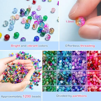 XSEINO About 144 Colors 1200PCS 6mm Crack Glass Beads Bracelet Making Set - color: Mixed Crackle Beads